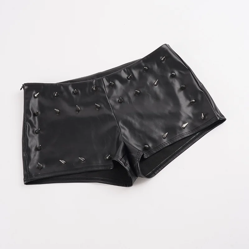 Punk Style Rivet Low Waist Shorts Spice Girl Personality Fashion Slim Fit Ultra Short PU Hot Pants Hip Booty Shorts