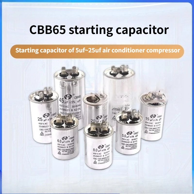 Capacitor de Partida para Compressor de Ar Condicionado CBB65 5/6/8/10/15/20/25UF 450V