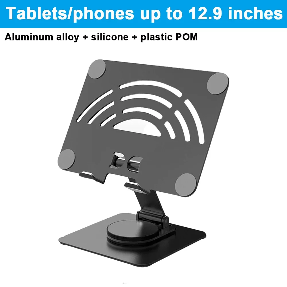 

Foldable Tablet Riser 360 Degree Rotating Swivel CNC Aluminum Alloy Hollowed Tablet Stand Holder Anti Slip Height Adjustable