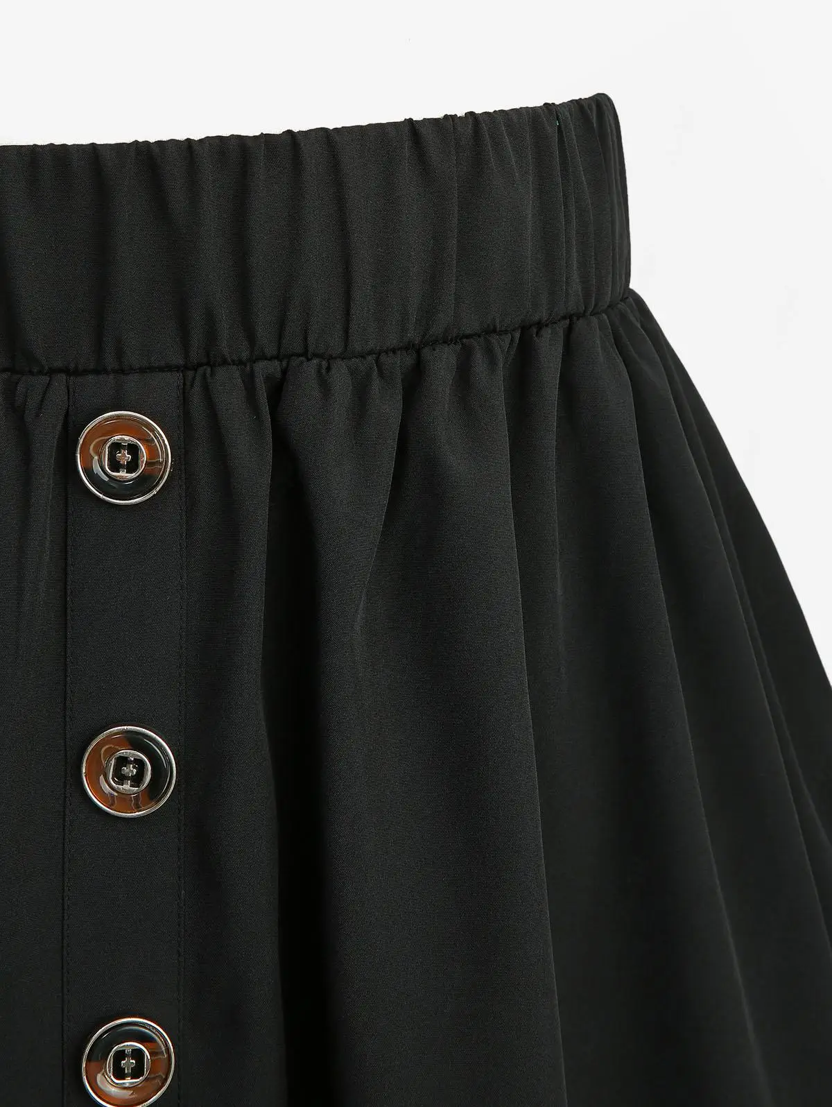 ROSEGAL Gonne longuette svasate a vita alta elasticizzate vintage da donna taglie forti con tasche Gonna a strati con bottoni finti casual neri 5XL