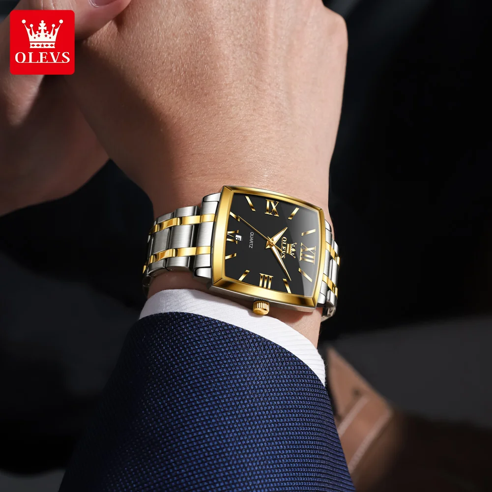OLEVS 2969 Men Watch Fashion Simple Waterproof Luminous Stainless Steel Square Sports Watch Automatic Date Men Quartz Watch Gift