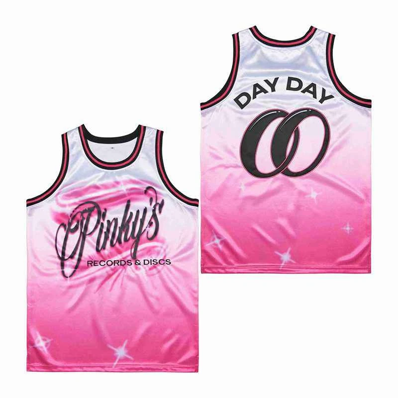 Bg Basketball Jerseys Pinkys Record Shop 1 Dia Jersey Costura Bordados Outdoor Sports Hip Hop Rosa de alta qualidade 2023 Novo