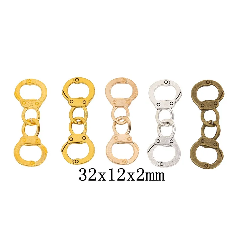 New 10pcs/Bag Cool Literary Artistic Retro Handcuffs Pendants Ancient Bronze Silver Gold Color Diy Zinc Alloy Jewelry Decroation