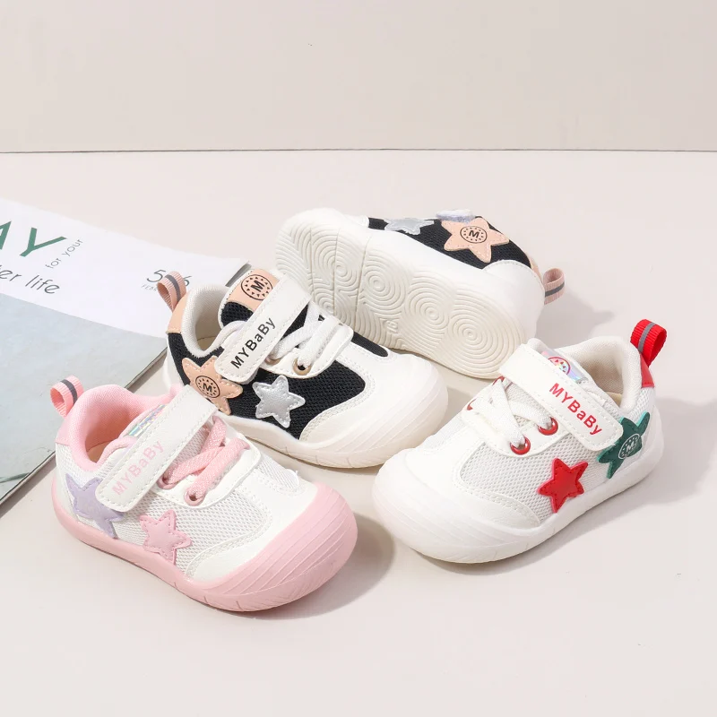 Spring & Autumn Children Sneakers Cute Baby Girl and Boy Five-pointed Star Mesh Breathable Non-slip Toddler Shoes First Walkers