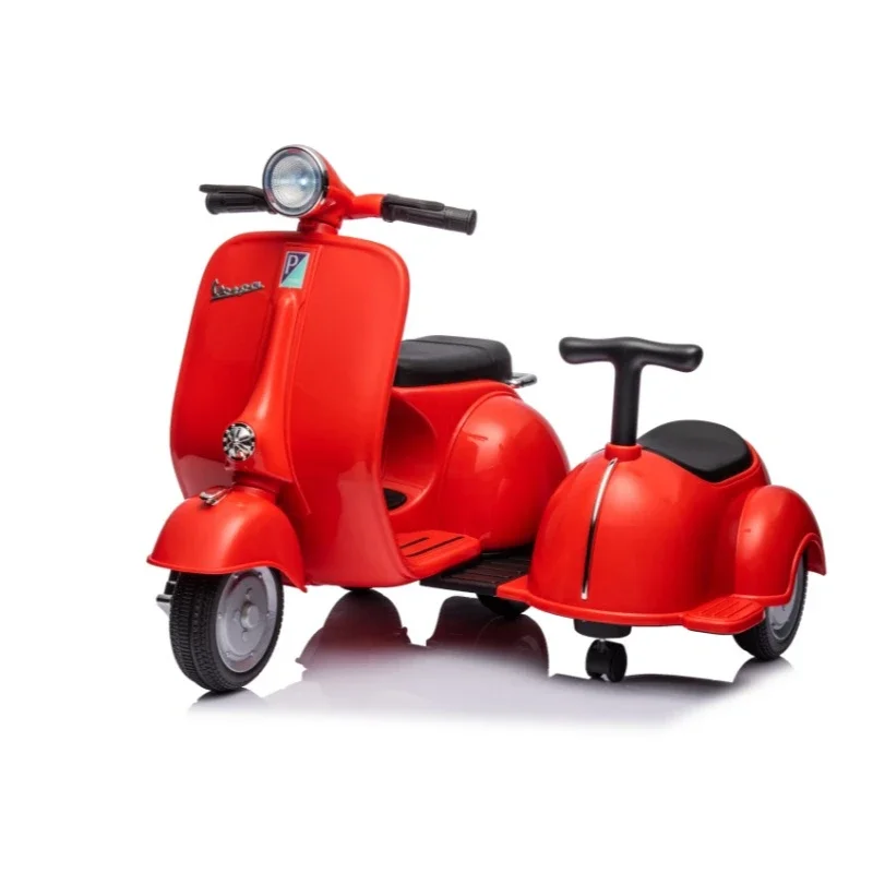 6V LICENSED Vespa Scooter Motorcycle with Side Car for kids, Red