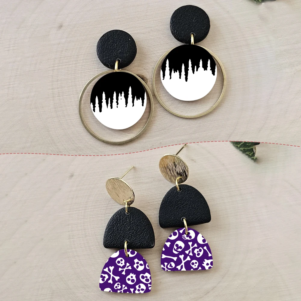 Polymer Clay Silk Screen Stencils, Reusable Lace/Stripe/Skull Print Templates, DIY Earring Making Tools for Minimalist Gothic - view 6