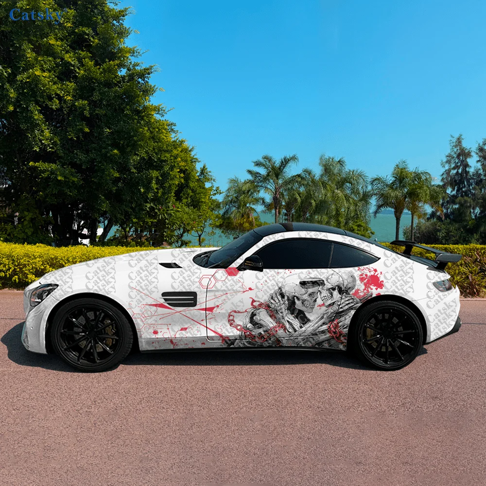 CATSKY.2pcs.Cyberpunk Mechanical Skull Couple Car Side Decals | Self-Adhesive PVC Waterproof & Scratch-Resistant Stickers, Fashi