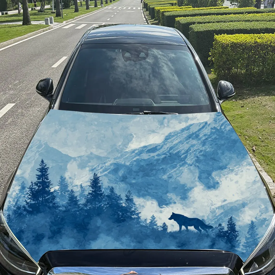 ملصقات السيارة على شكل ذئب يزيد من العزلة والمرونة باللون الأزرق - ملصق غطاء السيارة للغابات الجبلية، مقاوم للماء ذاتيًا - لاصق #4