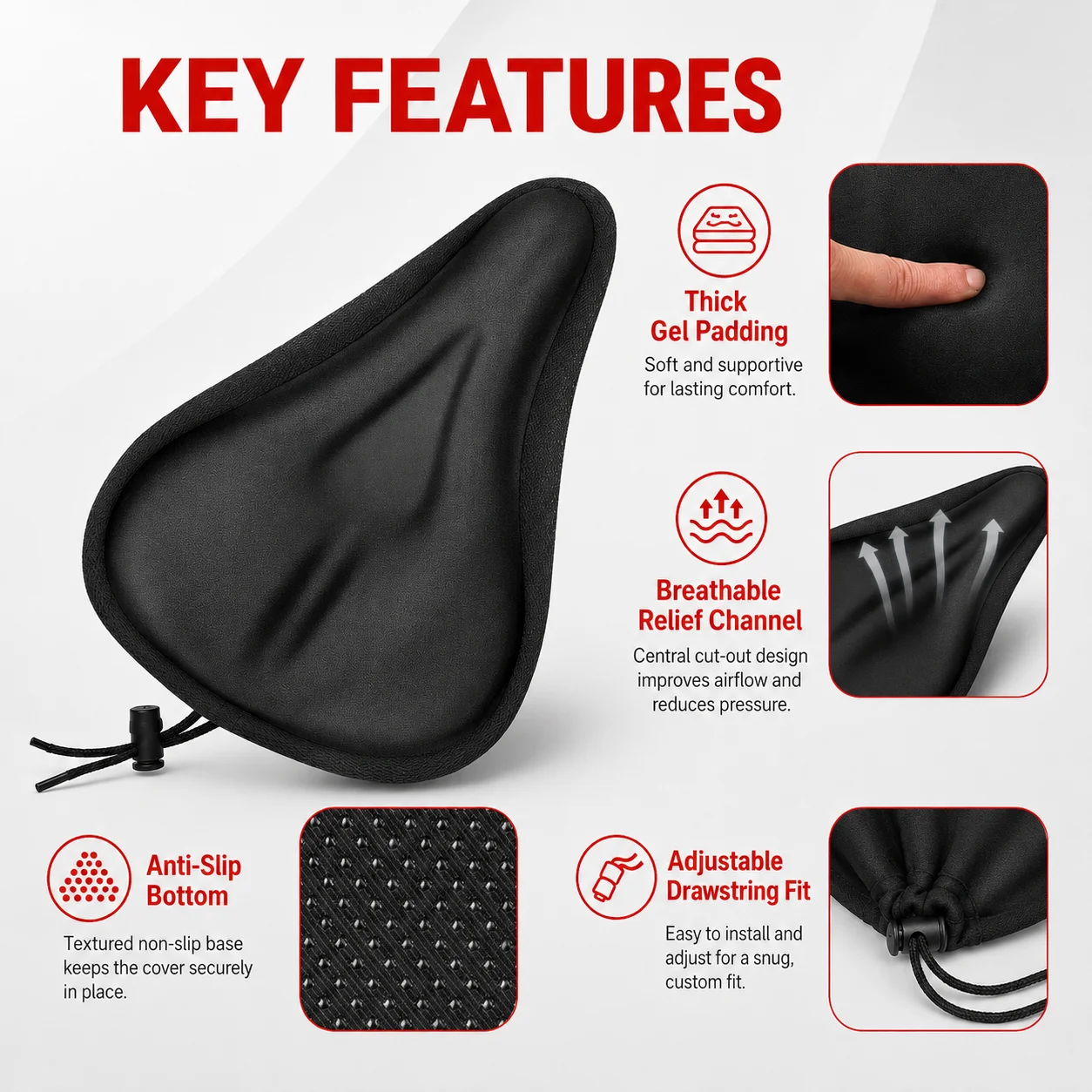 PINMOAP 1PC Bike Seat Cover Soft Gel Bicycle Saddle Cushion Waterproof Anti Slip Seat Pad For Mtb Road Cycling Exercise Bike image 2