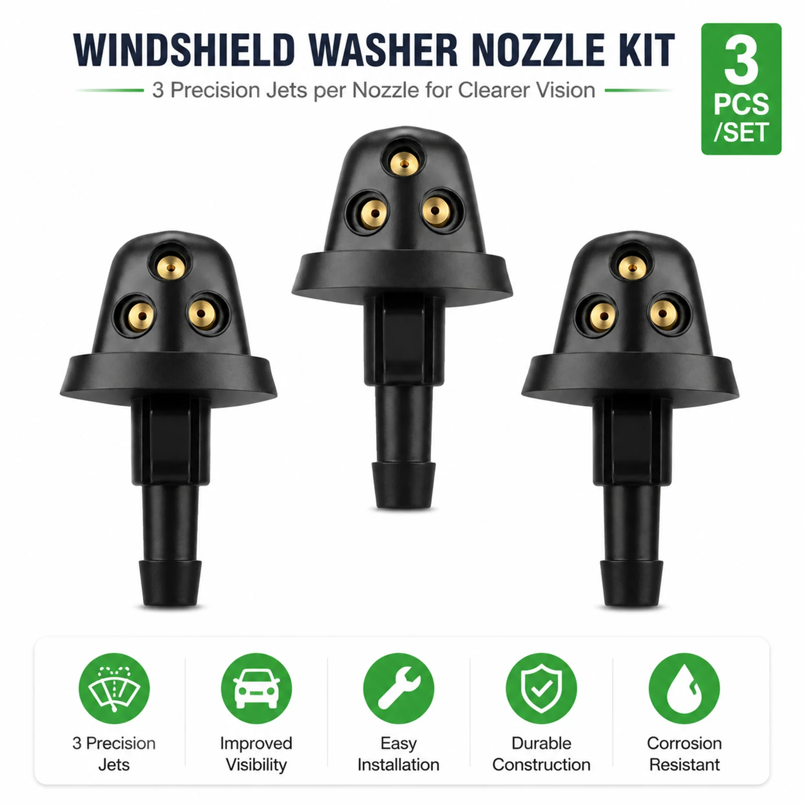 3Pcs/Set Car Front Rear Windshield Washer Spray Nozzles Triple Jet For VW T2 T3 T25 Vanagon Transporter T3 Washer Jets Easy Upgraded Set