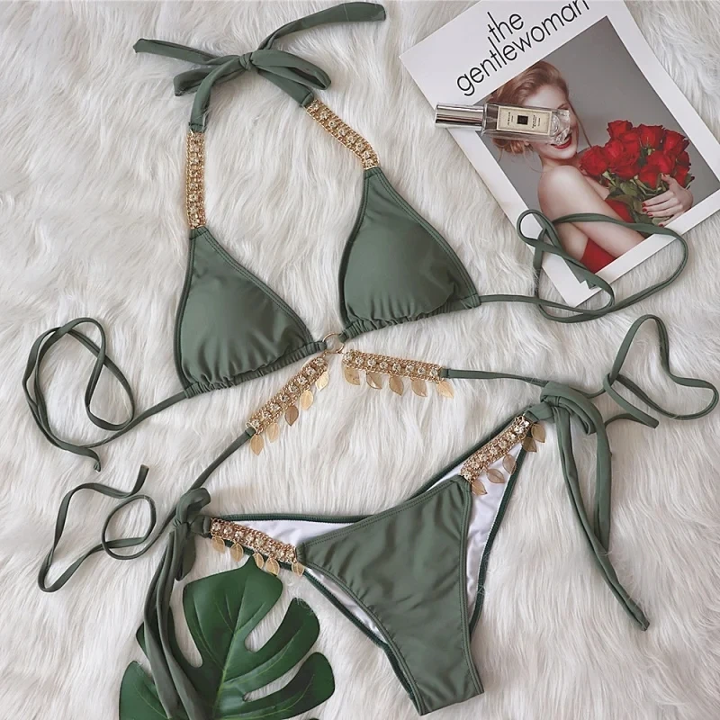 

Bikini Swimsuit for Women Vacation Sexy Chain Tie Push-Up Two-Piece Swimsuit