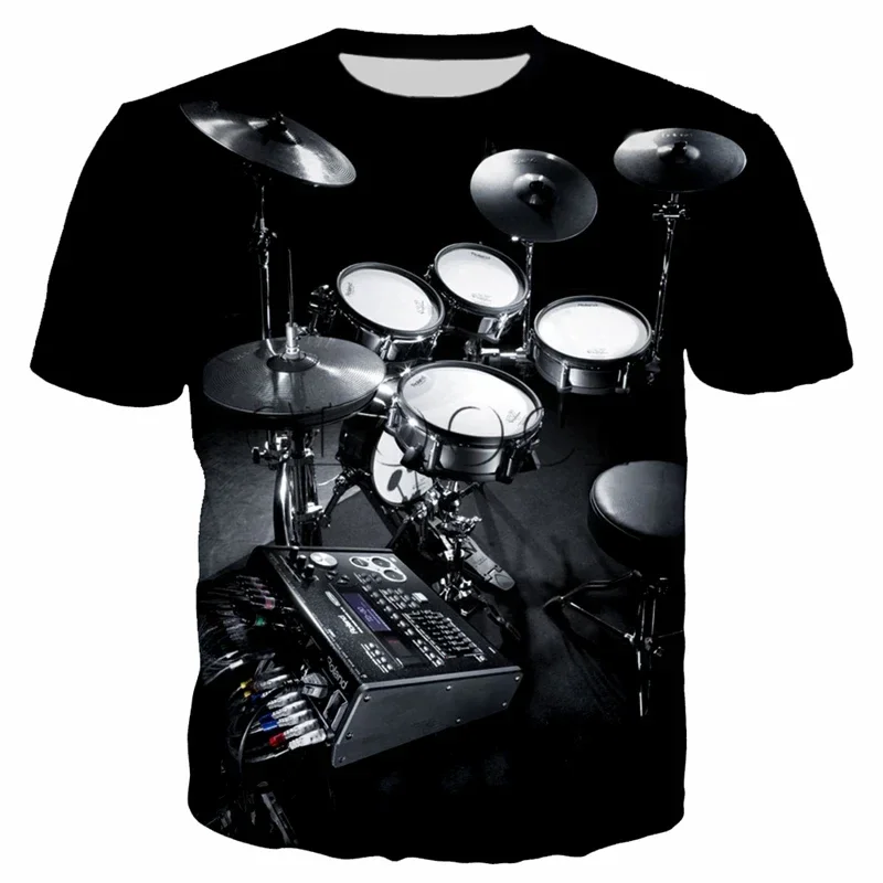 Hip Hop Bass Drum Set T-Shirt 3D Printed Instrument Fun T Shirt For Men And Women Short Sleeved Sweatshirt Fashion Casual Top