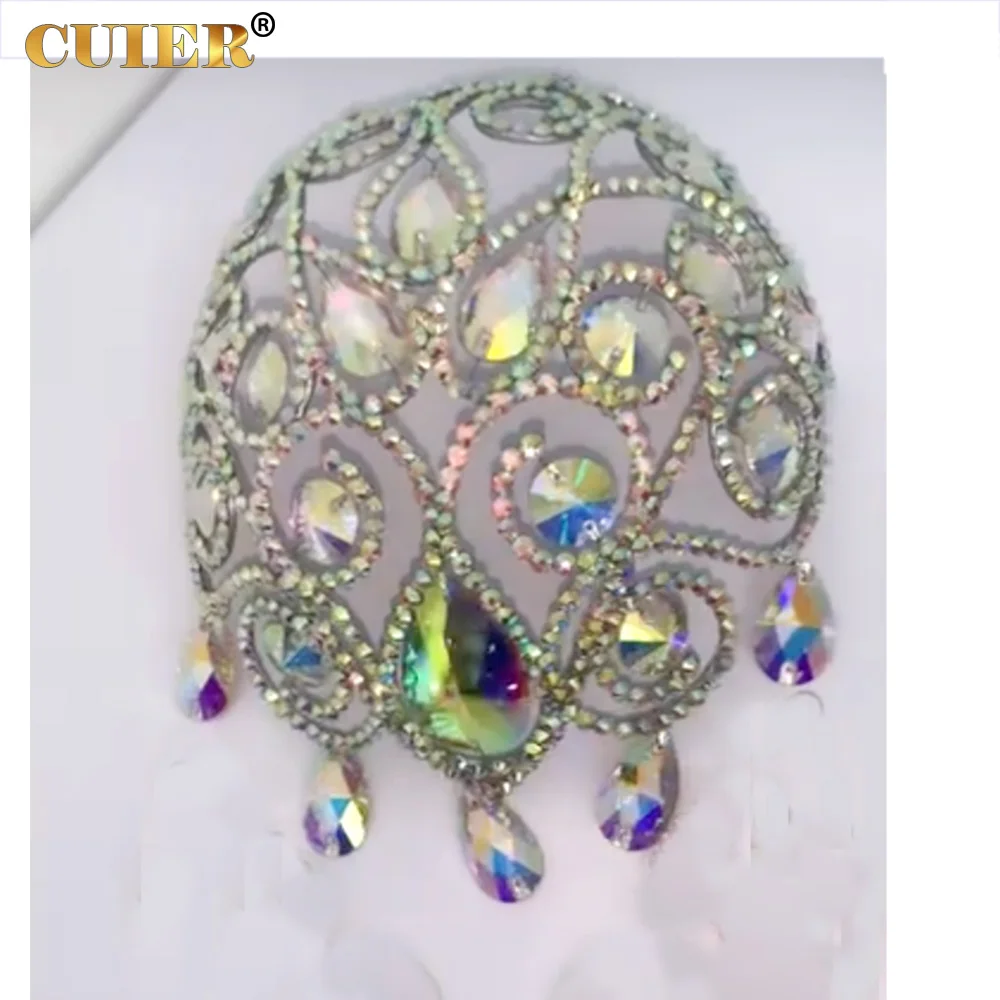CUIER Crystal Glass Rhinestone Drop Pendant Hat Hair Jewelry for Women Headpiece for Drag Queen for Stage Accessory
