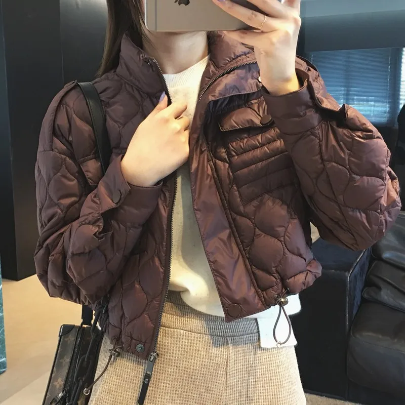 Or feminino puffer jaet 2025 outono inverno novo sle branco ganso para baixo acolchoado gola emagrecimento casual ajuste reto