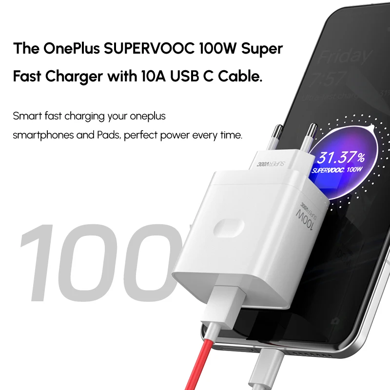 Original OnePlus SuperVOOC Charger 100W for OnePlus 15T 13R 12 11 10 Nord 5 CE6 Pad 4 OPPO Realme Fast Charging USB Type C Cable