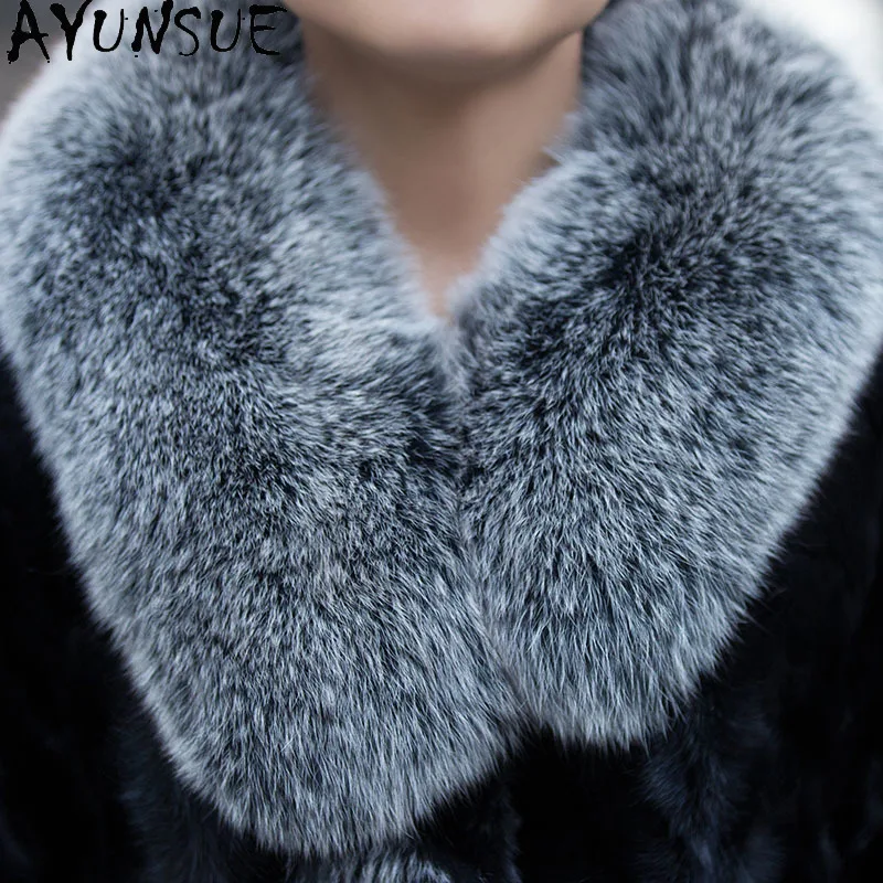 AYUNSUE réel manteau de fourrure de vison femmes vêtements veste d'hiver veste de fourrure chaude mi-longue femmes manteaux 100% col de fourrure de renard Шуба Ж Döncud