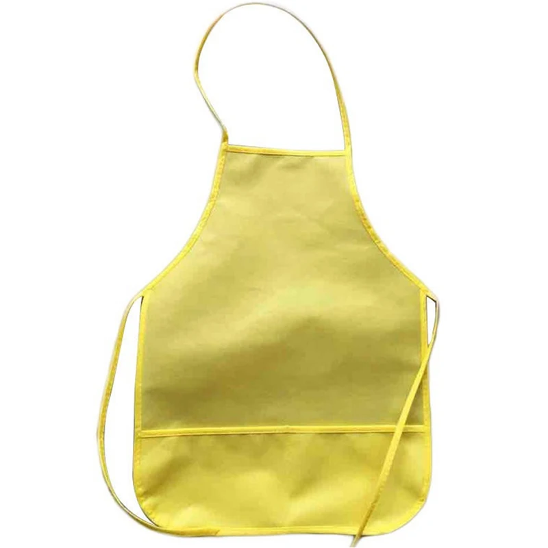 Cooking Girl Aprons 36 * 48cm Pockets Kitchen Classroom Arts Crafts Painting Yellow Craft Chicken Baking Children Fabric