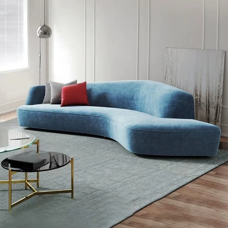 Curved combination sofa set, modern style terry cloth art wood frame, sponge filling