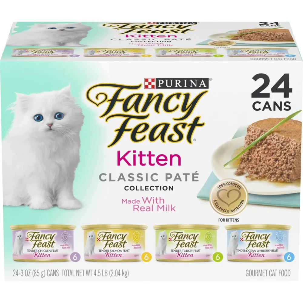 

Purina Fancy Feast Tender Ocean Whitefish, Turkey, Chicken and Salmon Feasts Wet Kitten Food Variety Pack