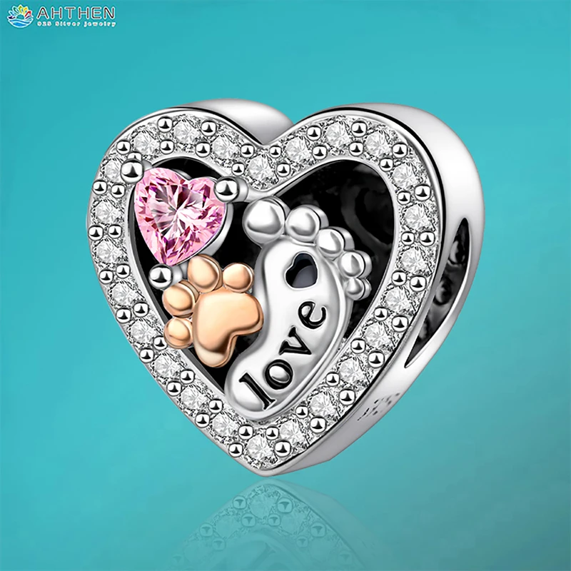 

Ahthen 925 Sterling Silver Beads Footprints of Love Dangle Charm fit Snake Chain Bracelets Necklaces for Women Jewelry Making