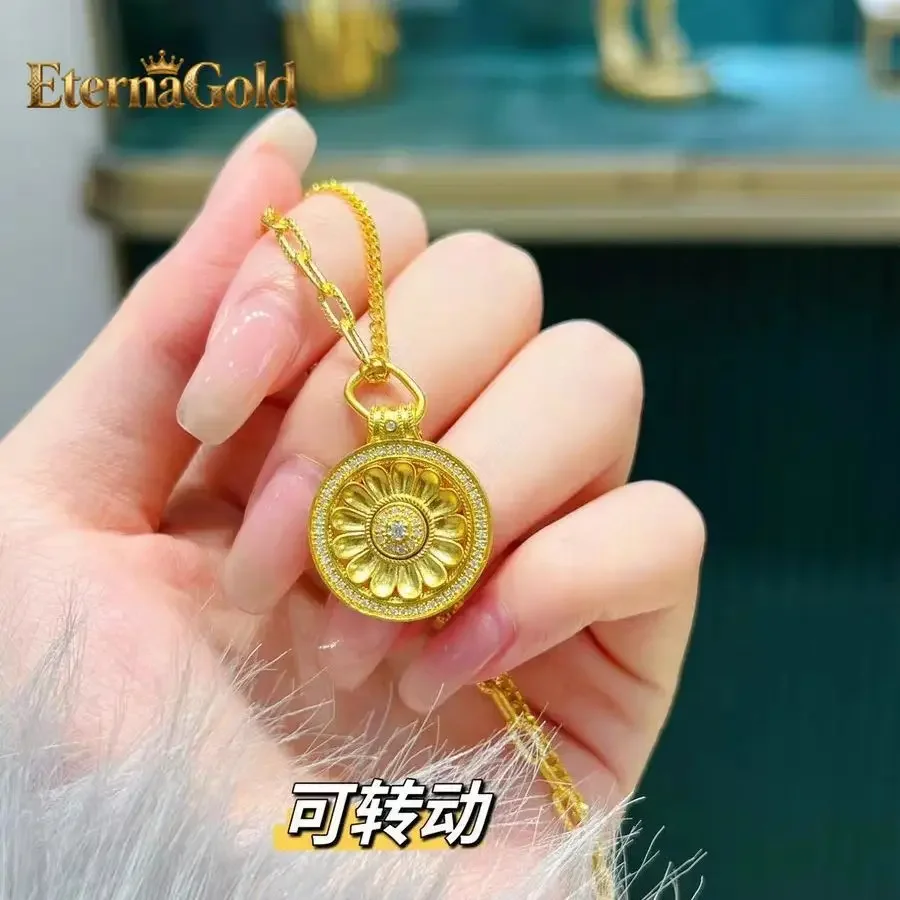 EternaGold  Women's 24K Gold AU999 Rotatable Daisy Disk Necklace in Imperial Style | Magnetic detachable disks with imperial pat