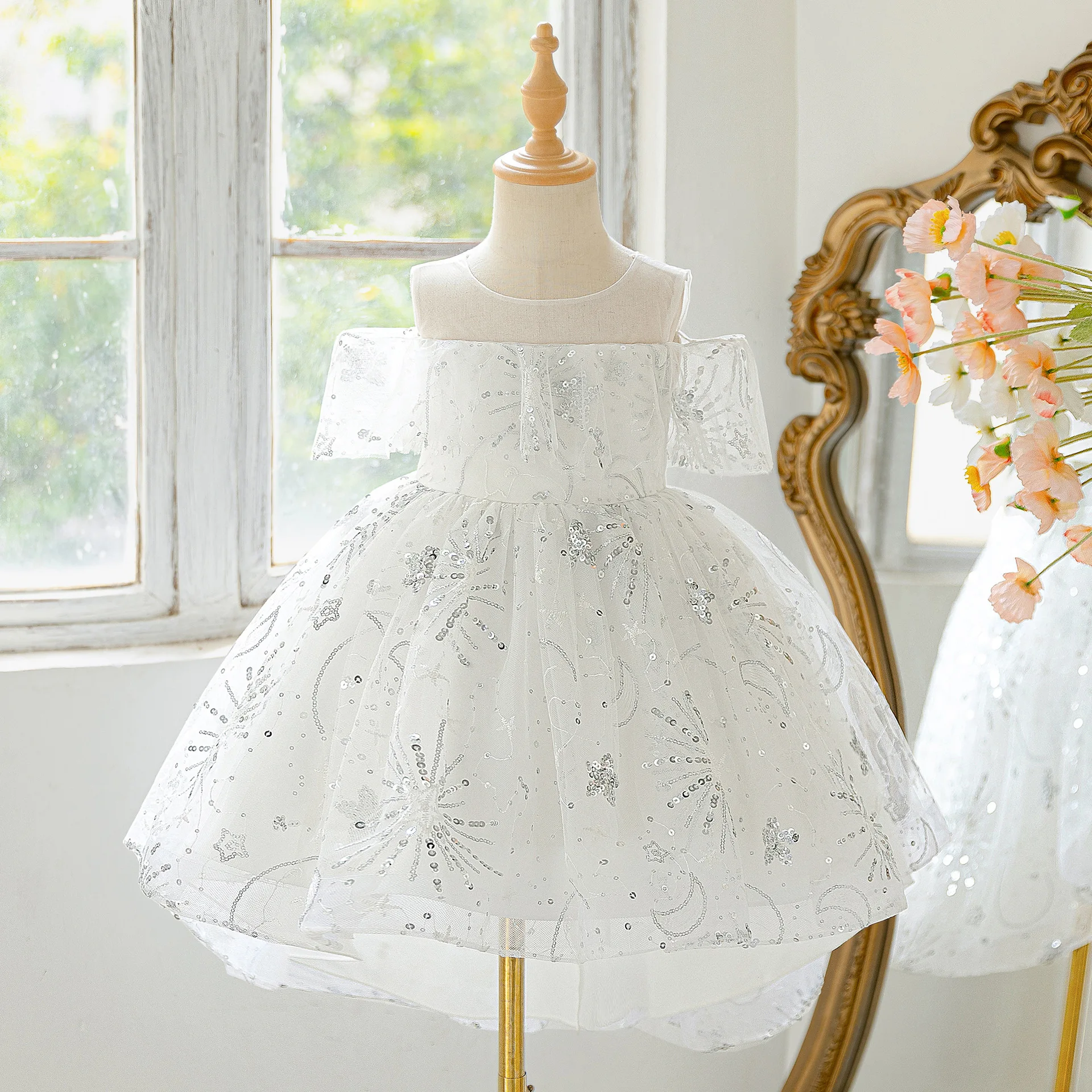 Flower Girls Princess Dress Trailing First Communion Party Dresses For Girl Formal Vestido Birthday Elegant Children Clothes