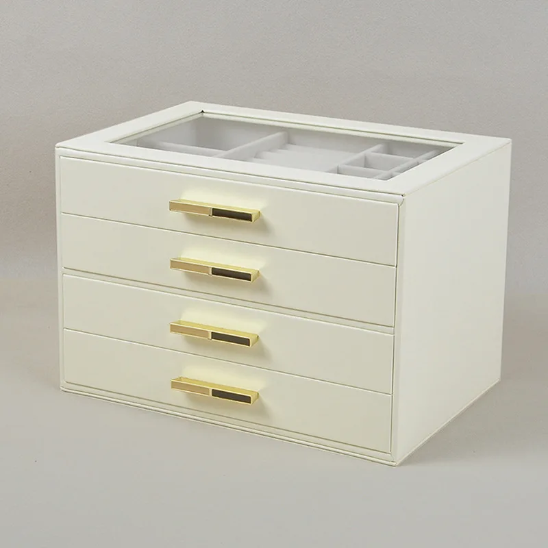 PU Leather Jewelry Box Luxury Large Capacity Necklace Earrings Storage Boxes Transparent Glass Skylight Jewelry Case Trinket Box