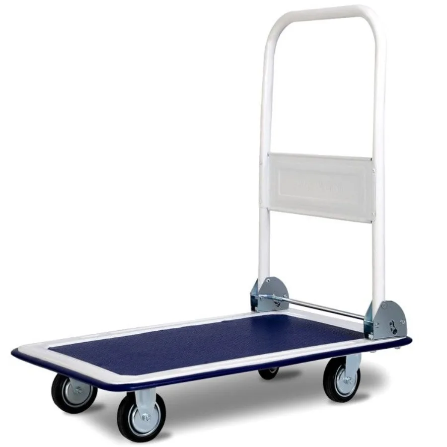 

Warehouse push hand truck: foldable platform cart dolly, 330 lbs capacity, steel construction, black finish, heavy-duty wheels