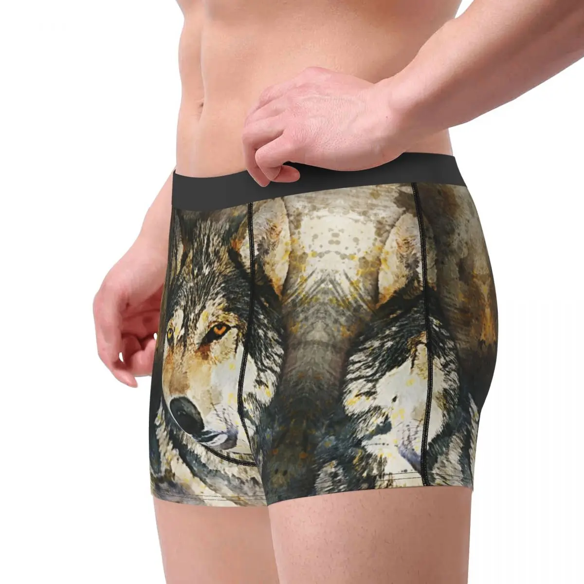 Animal Arts Grey Wild Wolf Underpants Homme Panties Men's Underwear Ventilate Shorts Boxer Briefs