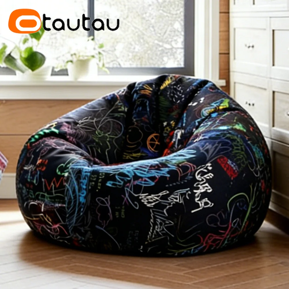 OTAUTAU Bean Bag Cover Soft Graffiti Velvet Corner Pouf Ottoman Beanbag Cover DD247【No Filler!Please Buy Filler Yourself!】 - view 4