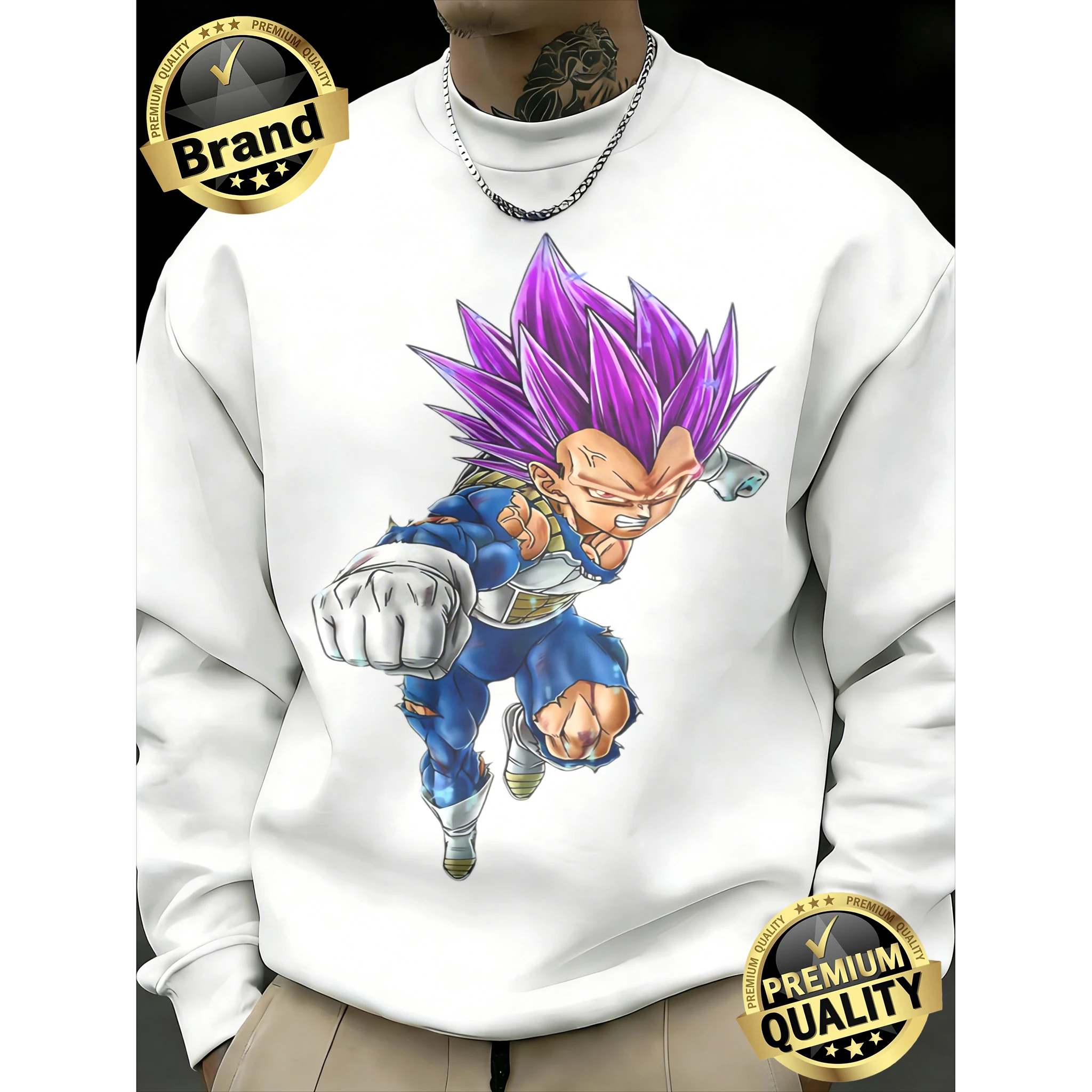 

2026 Fall Dragon Ball Vegeta Ultra Ego Print 100% Cotton Crewneck Sweatshirt, Oversized Fitness Streetwear for Men & Women Y2k