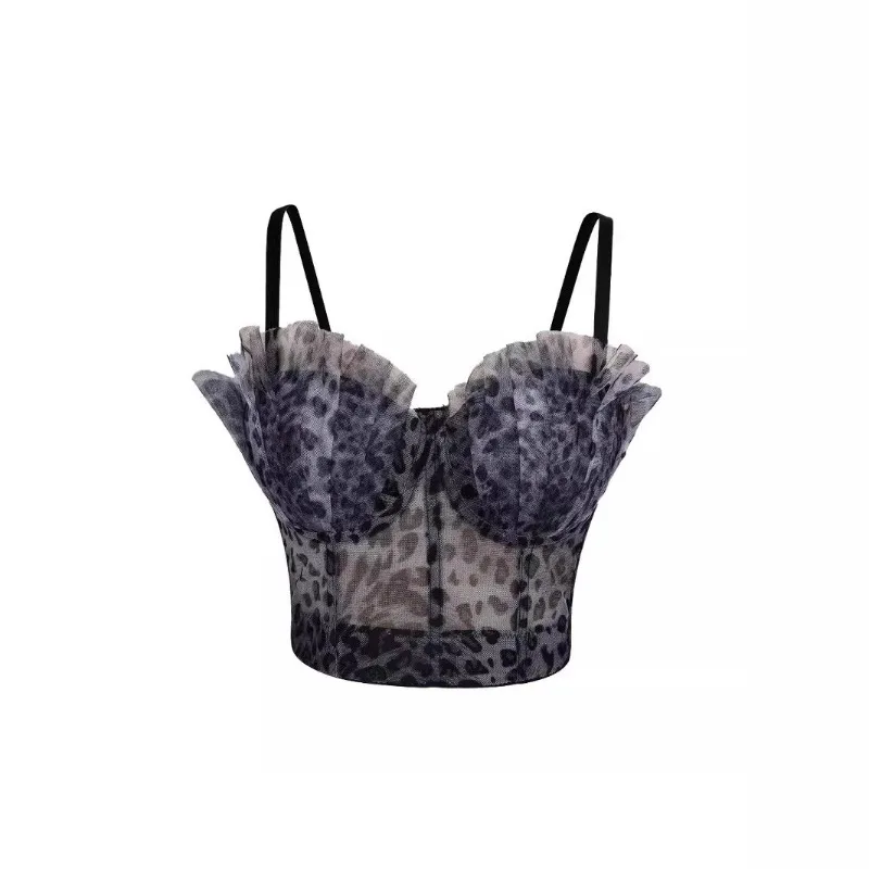 

Fashion Women Bras Vest Leopard Print Sling Feminine Short Crop Top Black Brown Bungee Underwear Tank Tops Sexy Stage Costume