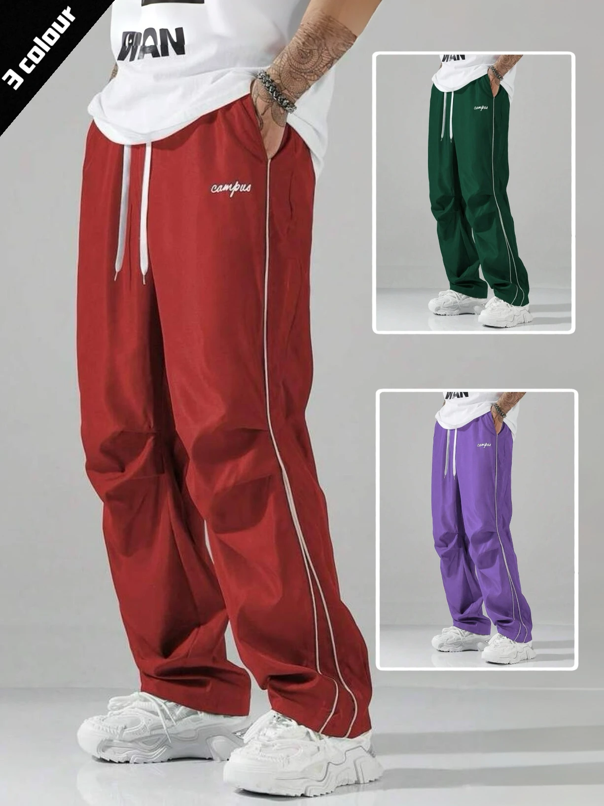 

Men's Striped Three - Color Casual Pants with Pockets, Suitable for Daily Life, Casual Sports & Short Trips