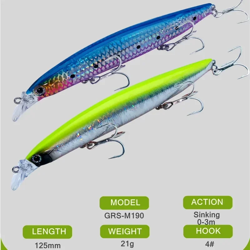 GREENSPIDER New 125mm 21g Bass Fishing Lure Sinking Minnow Saltwater Black Bass Pike Long Casting Hard Baits Tungsten Weight