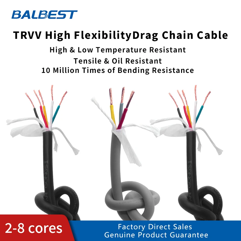 TRVV Drag Chain Cable: 2/3/4/5 Core, 0.3/0.5/1mm², Oil and Acid Resistant, High Flexibility, 8 Million Bends for tank chains