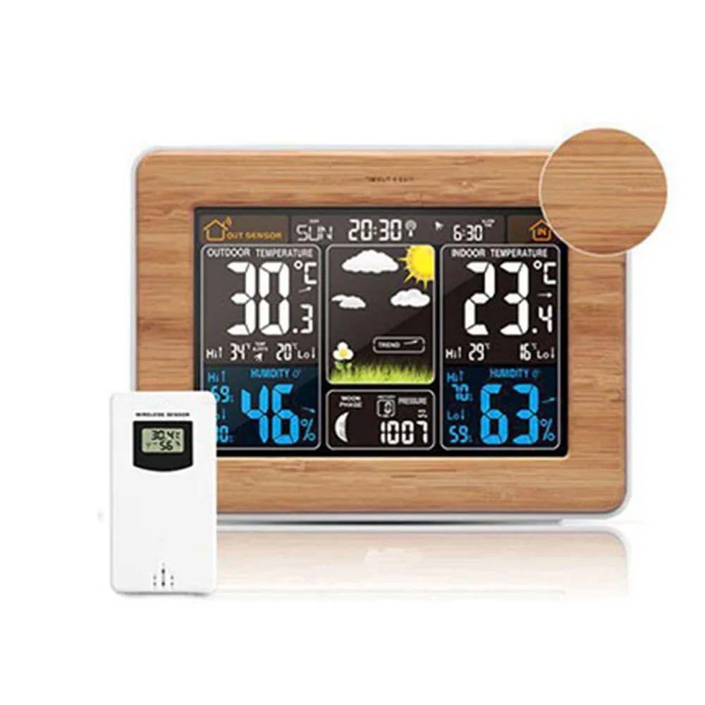 Wireless Weather Station Remote Sensor Color Display Digital Thermometer Barometric Pressure Atomic Clock