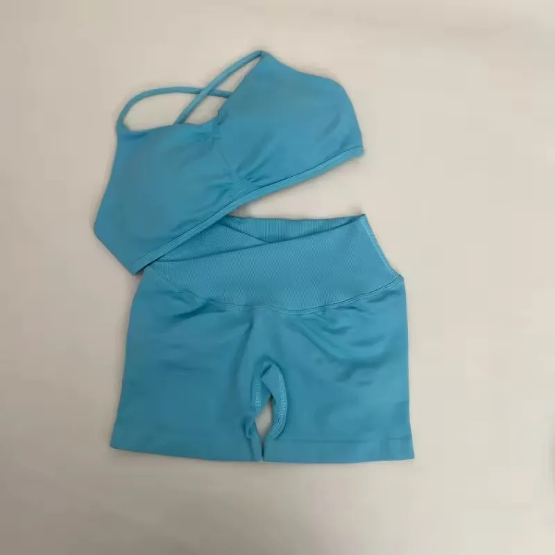 2 Piece Vision Gym Set Women Yoga Crop Top High Waist Scrunch Seamless Shorts Fitness Bra Sport Suit Sportswear Workout Set