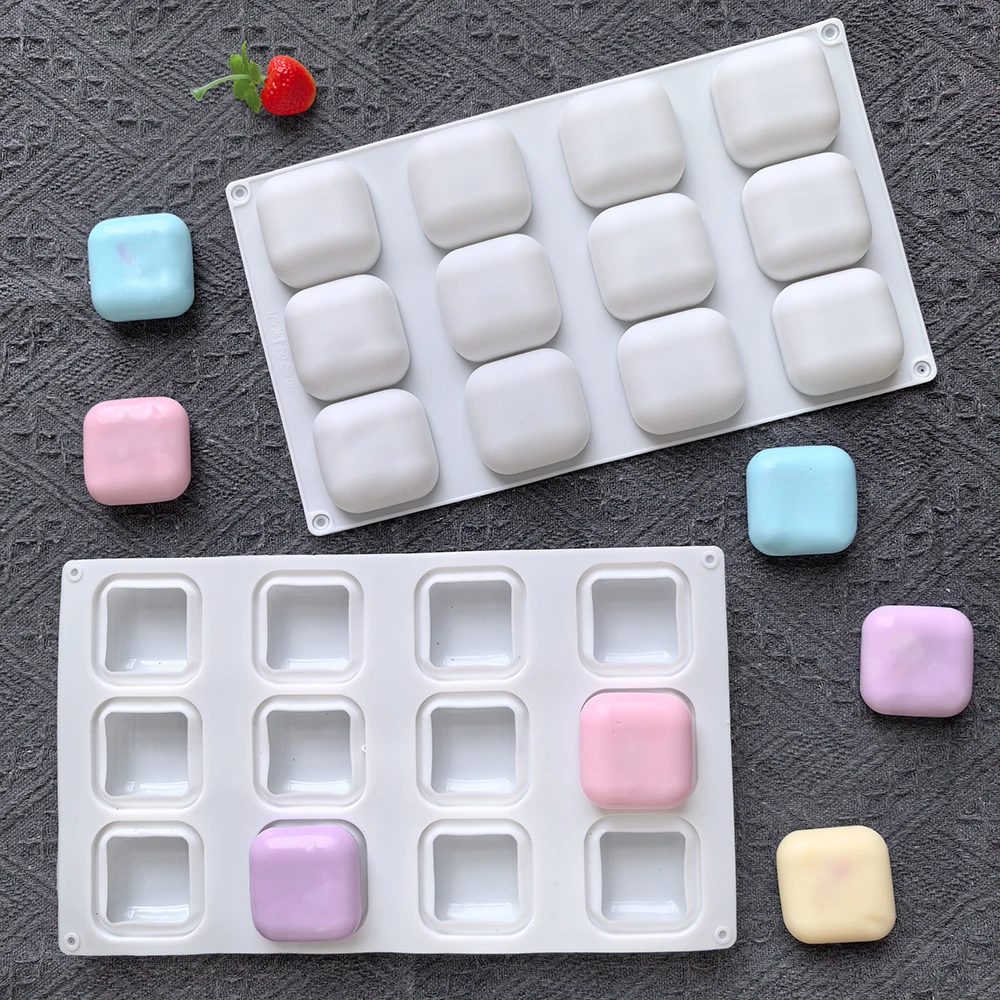 1pc 12 cavity square silicone mousse cake mold is easy to use and non stick baking mold for cake decoration DIY baking tools