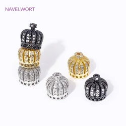 18K Gold Plated Brass Metal with Zircon Crown Beads Caps Tassel Caps Large Flower Bead Caps DIY Jewelry Making Accessories