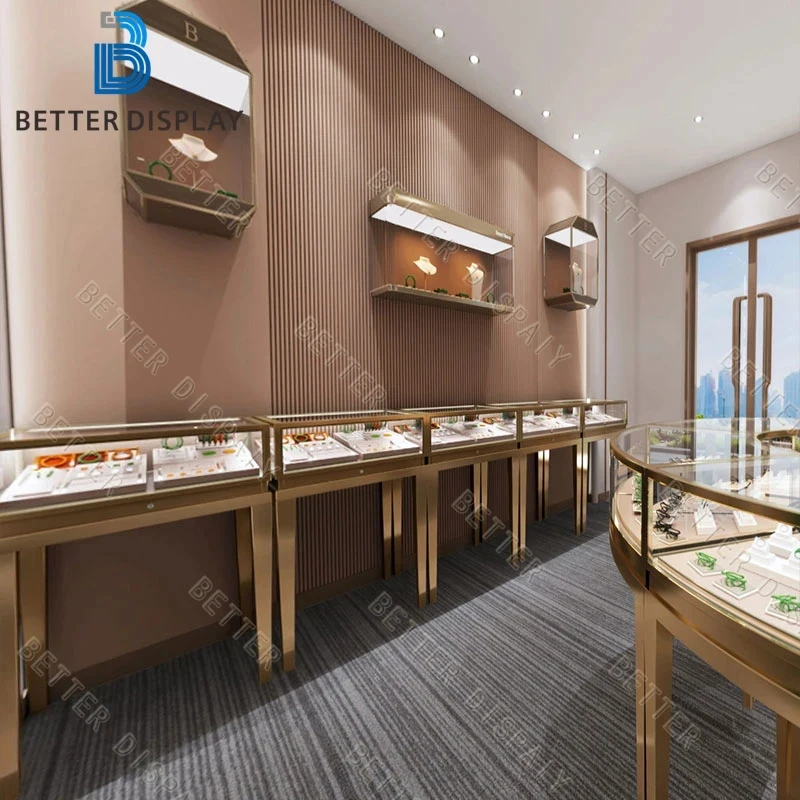 custom.Customized Luxury Jewelry Display Cabinet Showcase Modern Glass Jewelry Display Counter Jewelry Shop