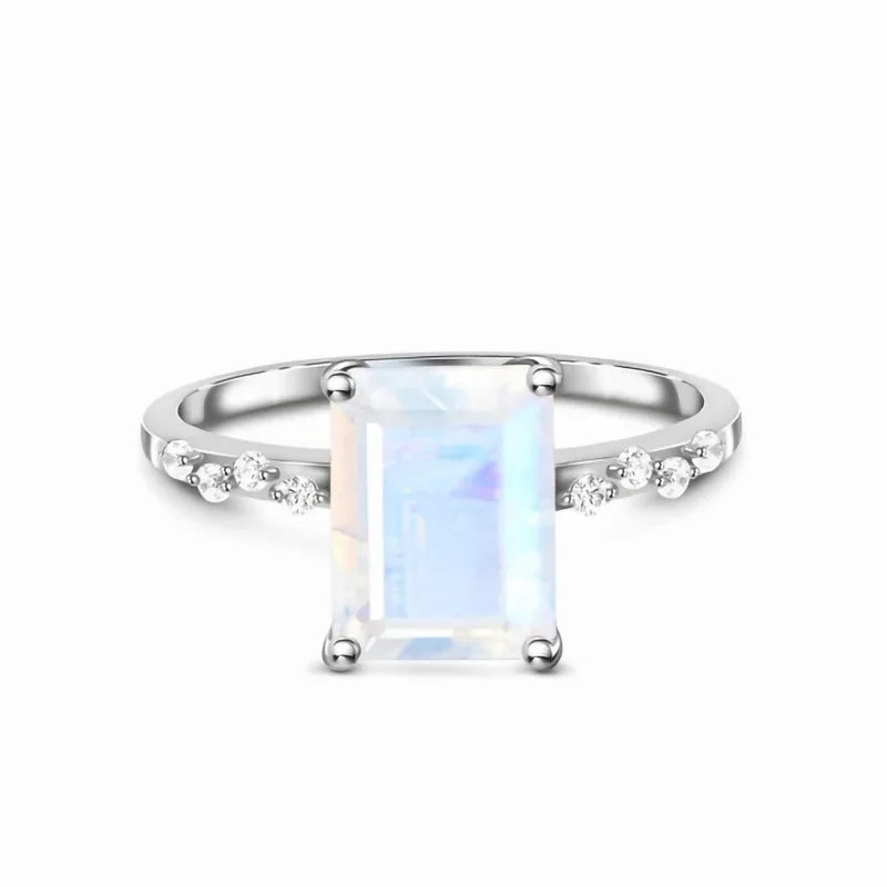 

Hot selling S925 sterling silver square moonstone micro-zircon ring, female minority design sense exquisite jewelry