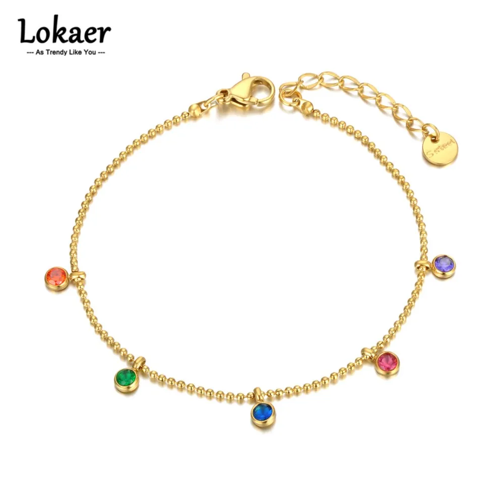 Lokaer Mode Bunte CZ Kristall Charme Armbänder Für Frauen 18K Gold Überzogene Edelstahl Böhmen Party Kette Armband B22087