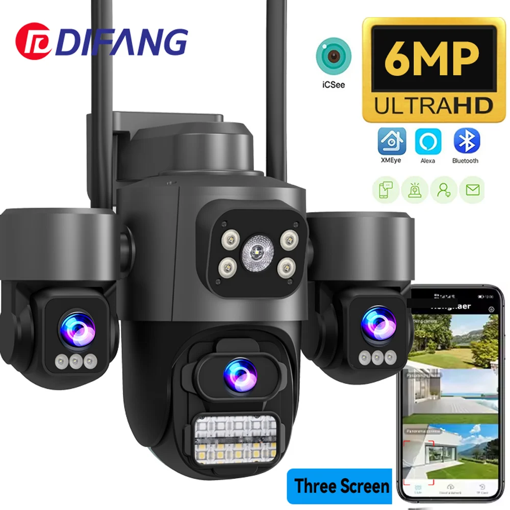

ICsee 6K WiFi Security Camera Three Screen 12MP CCTV Triple Lens 6MP 360° AI Tracking iCsee CCTV Security Surveillance oNVIF