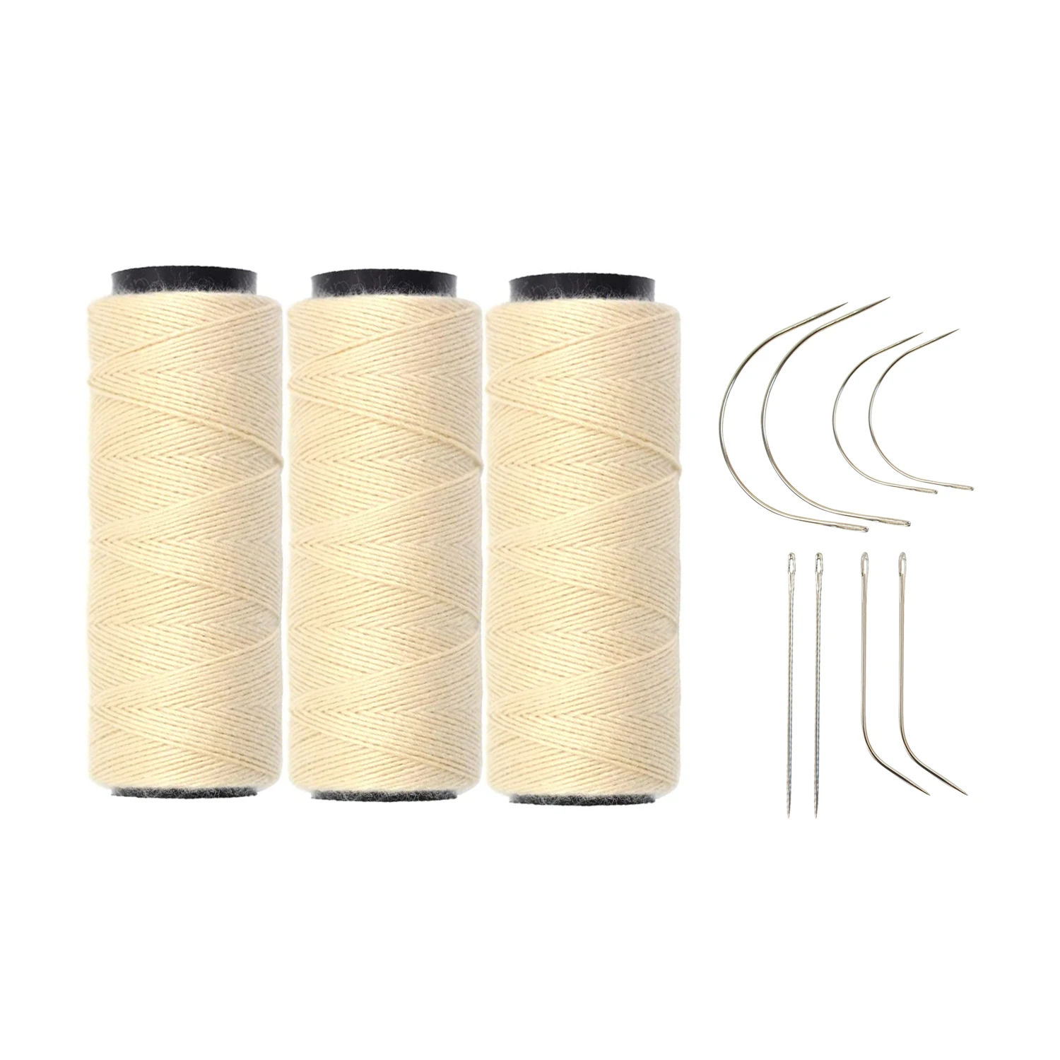 Juego de agujas de coser con 3 rollos, hilos de coser para hacer pelucas, costura a mano, trama de cabello DIY, 8 piezas