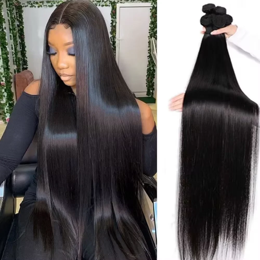 30 40 Inch Bone Straight Human Hair Weave Bundles Brazilian Natural Color 100% Remy Human Hair Extension 1 3 4 Bundles Weft