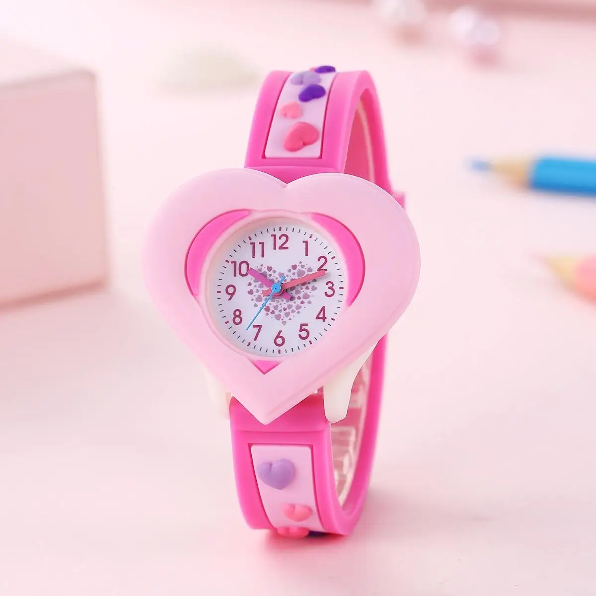 New Fashion Heart shaped Children's Love 3D Cartoon Watch Children's Learning Watch