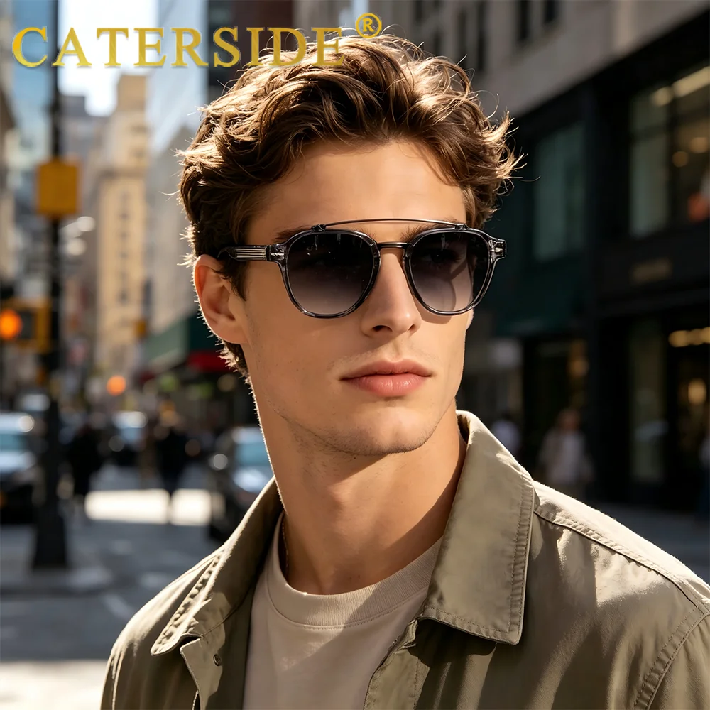 

CATERSIDE New RetroPilot Men's Round Sunglasses Classic Double Bridge Design Sun Glasses Women's Outdoor Travel Glasses UV400