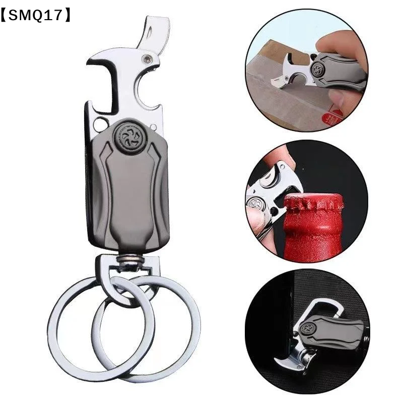 1Pcs Metal Car Key Pendant Multifunctional Fidget Rotator Keychain 360 Rotatable Keyring With Bottle Opener For Boys Gift【SMQ】