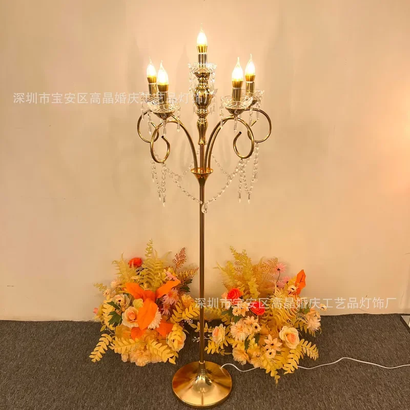 for New Wedding Props Wrought Iron 5+1 Crystal Electroplated Street Light Decorative Lamp T-Table Centerpiece Arrangement