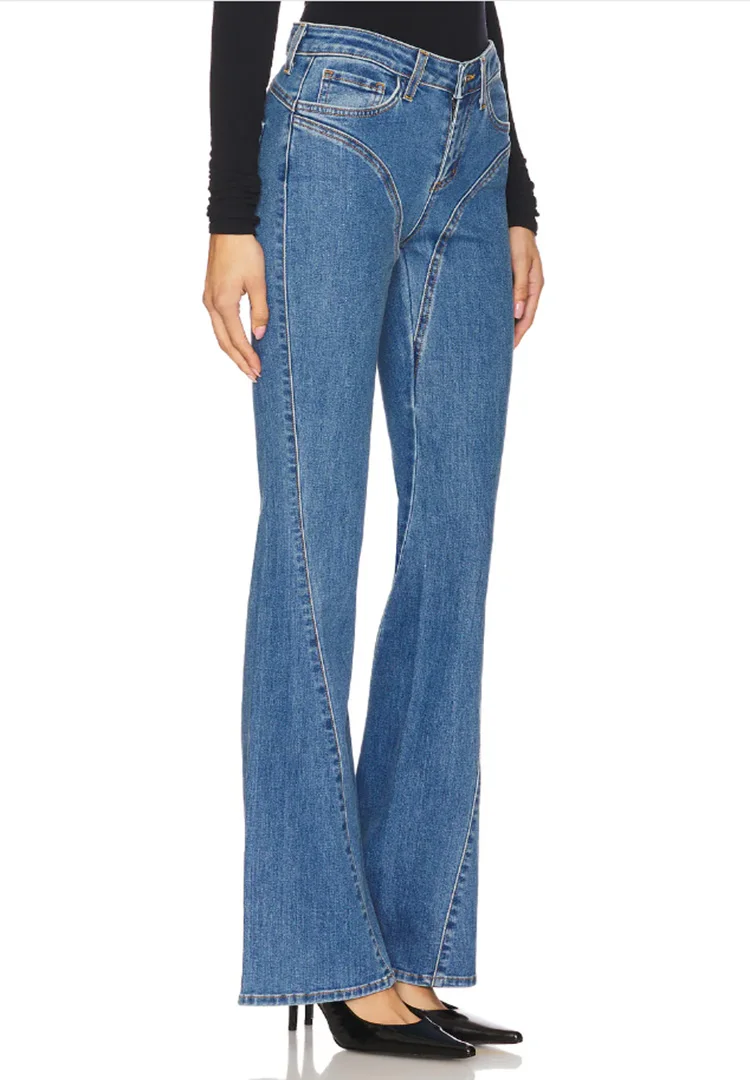 Jean évasé bleu clair pour femmes, lavage à la mode, simple, en forme de cœur, oblique, brise-os, décontracté, bas extensible, slim